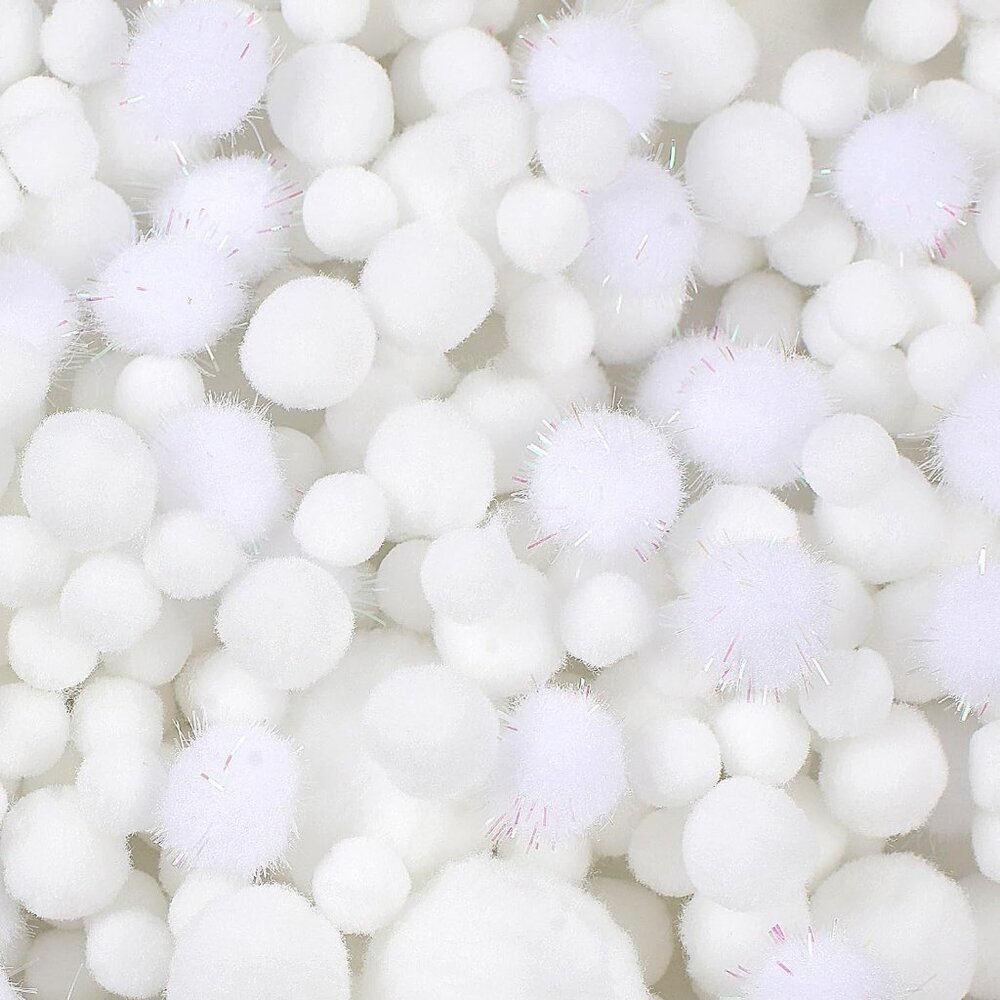 900 PCS Pom Poms, White Bulk Pom Poms Arts and Crafts, Soft and Fluffy Craft Pom